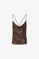 TOP A BRETELLINE CON SCOLLO A CAPPUCCIO IN TESSUTO PAILLETTES