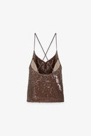 TOP A BRETELLINE CON SCOLLO A CAPPUCCIO IN TESSUTO PAILLETTES