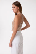 BODY CON SPALLINE INCROCIATE IN MAGLIA FLUIDA LUREX