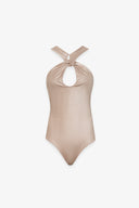 BODY CON SPALLINE INCROCIATE IN MAGLIA FLUIDA LUREX