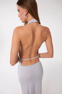ABITO LUNGO CON SCHIENA NUDA IN MAGLIA FLUIDA LUREX