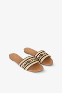 SANDALO FLAT IN RAFFIA CON LOGO RICAMATO