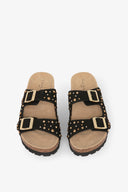 SANDALO IN SUEDE CON DOPPIA FIBBIA E BORCHIE