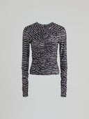 Ruffled long-sleeved printed top with zip