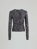 Ruffled long-sleeved printed top with zip
