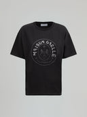T-SHIRT PARICOLLO MEZZA MANICA CON STAMPA E APPLICAZIONE STRASS