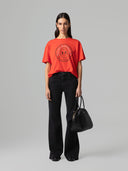T-SHIRT PARICOLLO MEZZA MANICA CON STAMPA E APPLICAZIONE STRASS