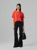 T-SHIRT PARICOLLO MEZZA MANICA CON STAMPA E APPLICAZIONE STRASS