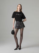 T-SHIRT PARICOLLO MEZZA MANICA CON LOGO STRASS SUL DAVANTI