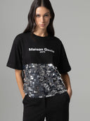 T-SHIRT PARICOLLO MEZZA MANICA CON INSERTO PAILLETTES