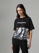 T-SHIRT PARICOLLO MEZZA MANICA CON INSERTO PAILLETTES