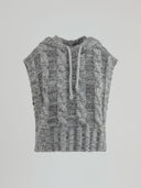 Sleeveless pullover with hood and logoed pendant on the front