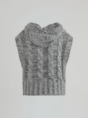 Sleeveless pullover with hood and logoed pendant on the front