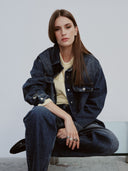 Camicia over in denim con bottoni logati