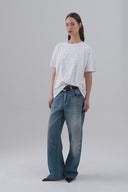 T-shirt paricollo mezza manica con appl. strass