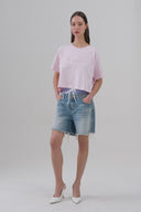 T-shirt crop paricollo mezza manica