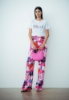 Pantalone Dritto In Raso Multicolor Fuxia