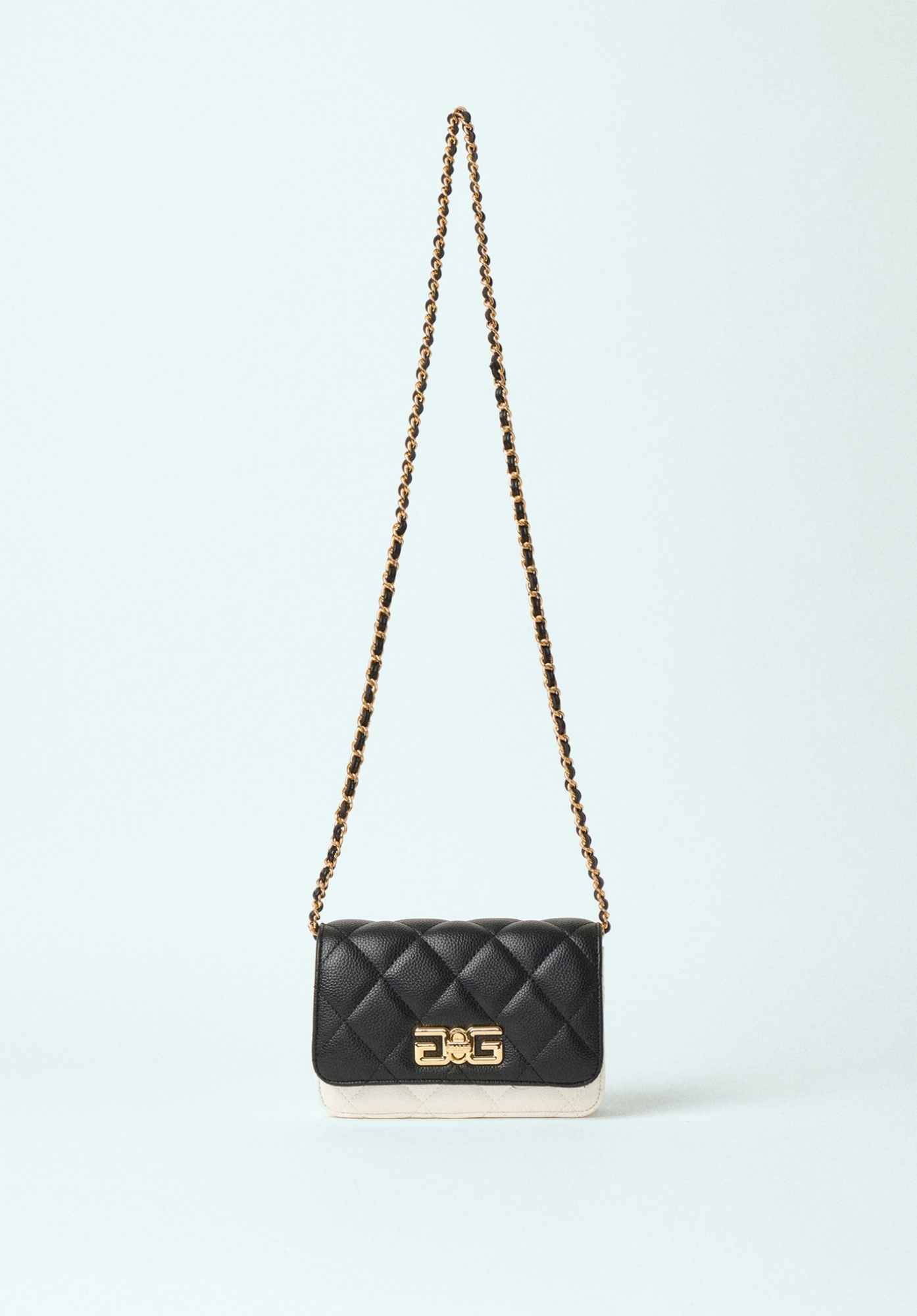 Mini Shoulder Strap In Ecopelle Nero-Bianco