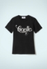 T-SHIRT PARICOLLO CON STAMPA NERA CON STRASS CRYSTAL