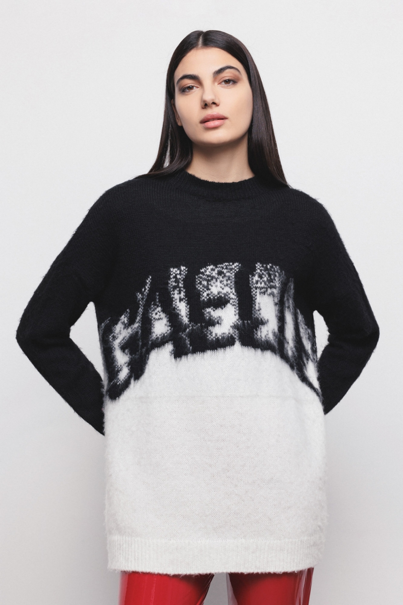 Pullover Girocollo Con Nero Offwhite