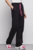 Pantalone Dritto Con Coulisse In Gessato Nero-Fucsia