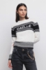 Pullover Girocollo Manica Lunga Offwhite-Nero