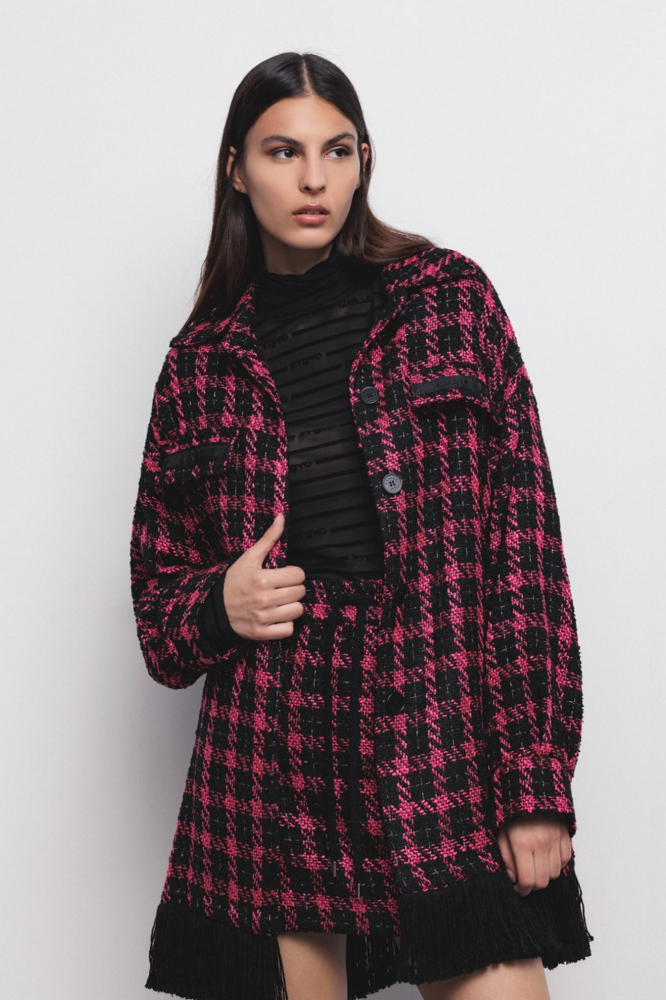 Camicia Coat In Boucler Nero-Fucsia