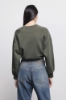 Felpa Cropped Paricollo Verde Militare