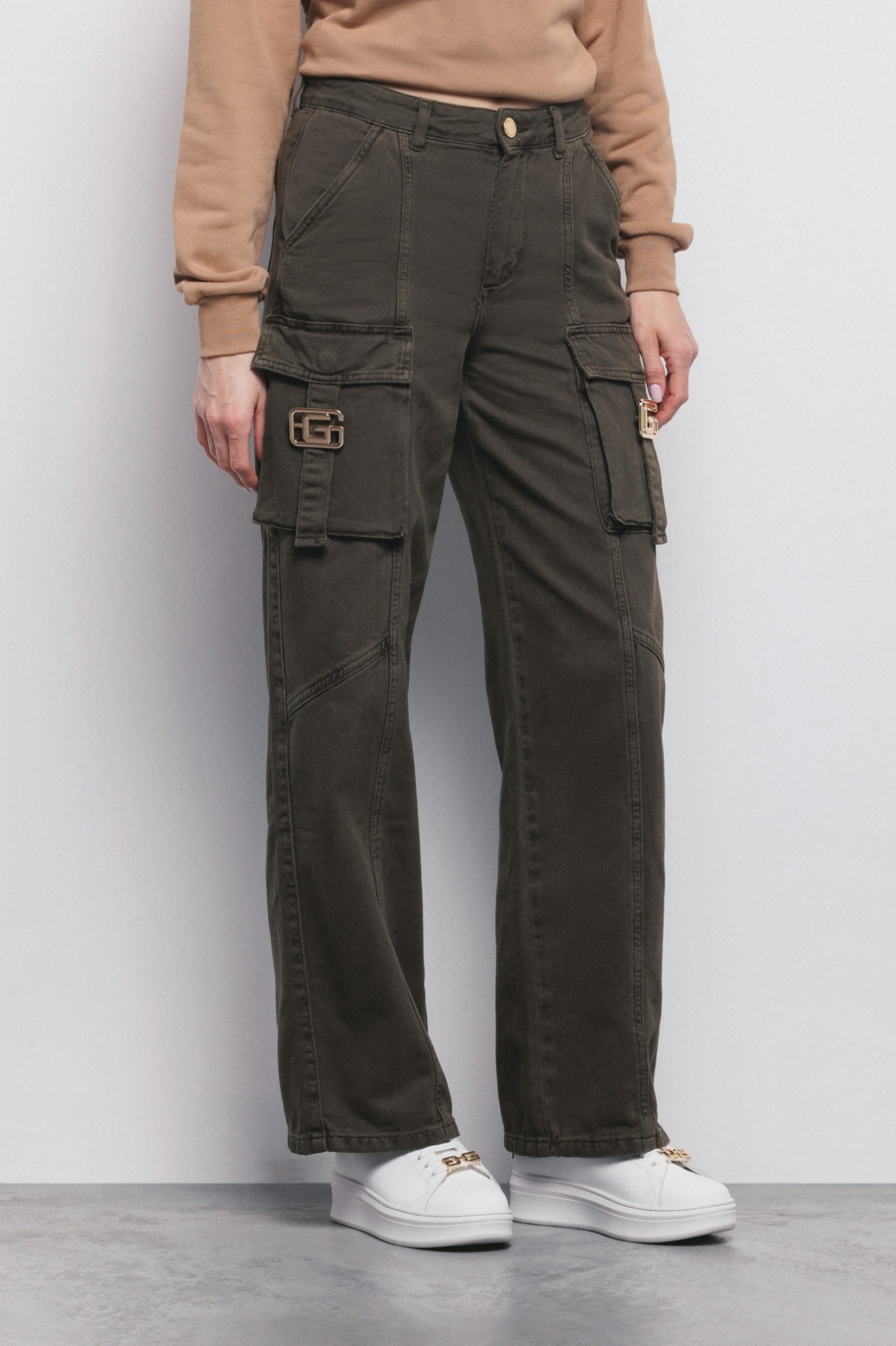 Pantalone Straight Cargo Bull Denim Verde Militare