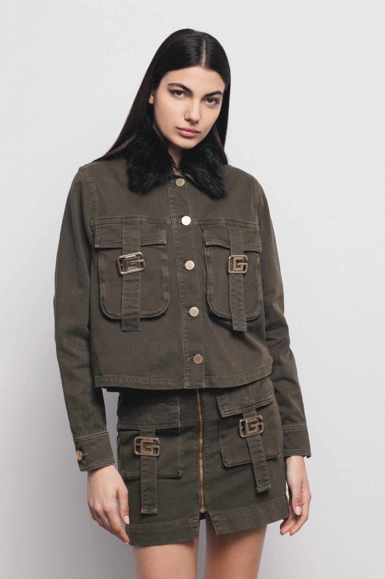 Giubotto Crop Bull Denim Verde Militare