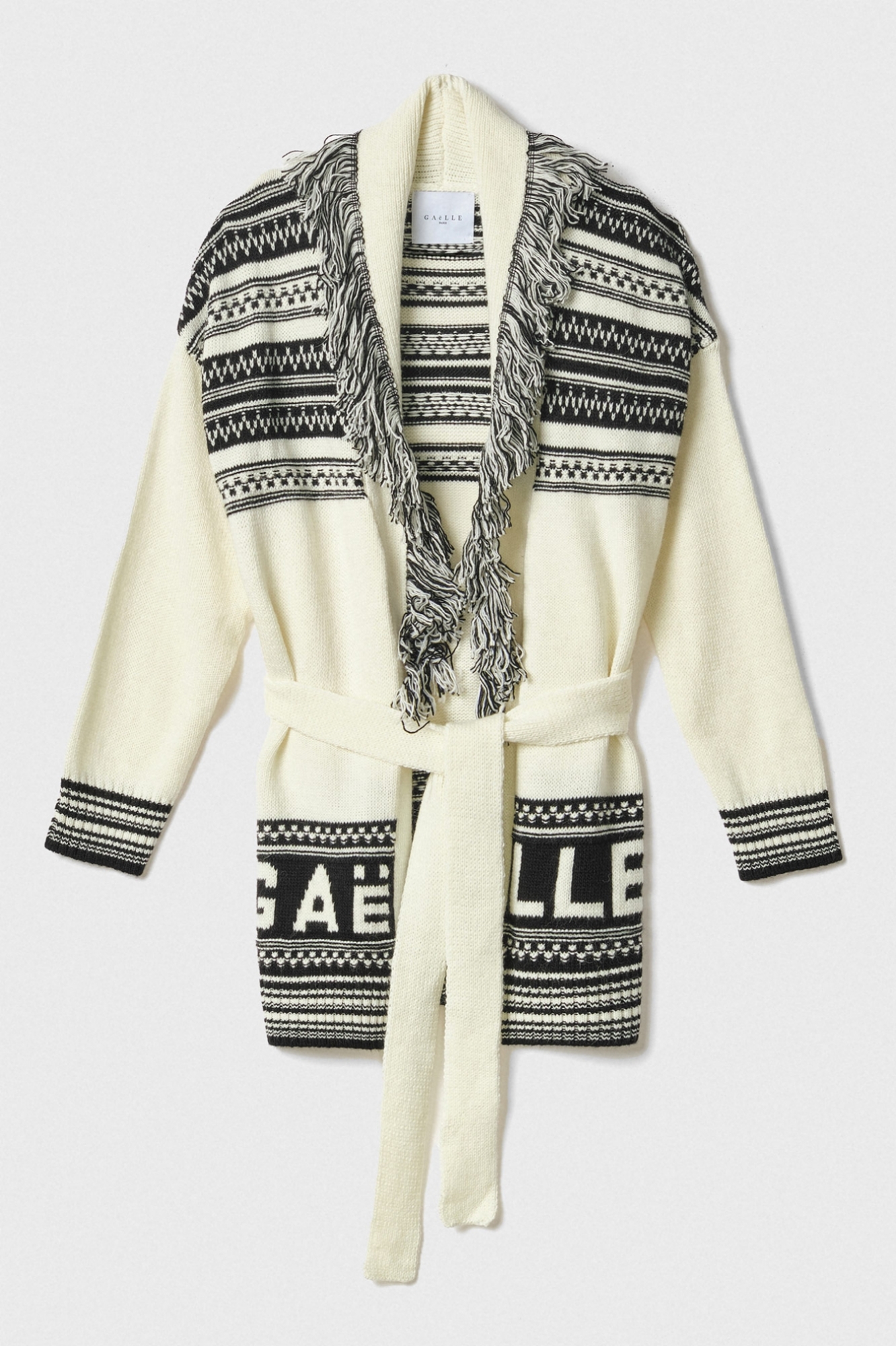 Cardigan Con Frange Offwhite-Nero