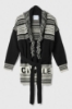 Cardigan Con Frange Nero-Offwhite