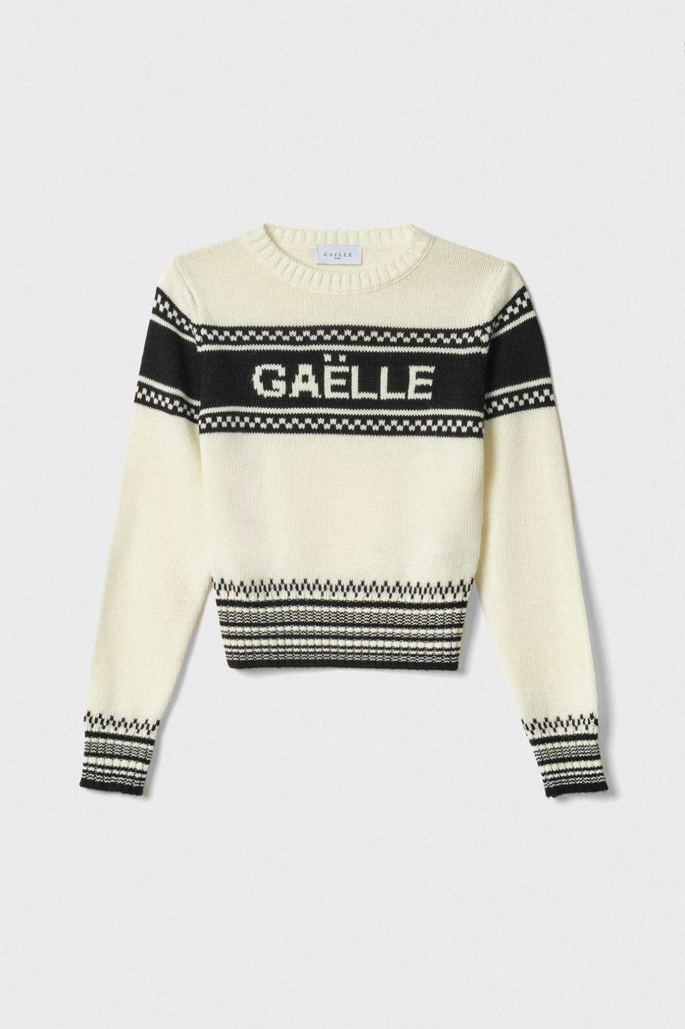 Pullover Girocollo Manica Lunga Offwhite-Nero