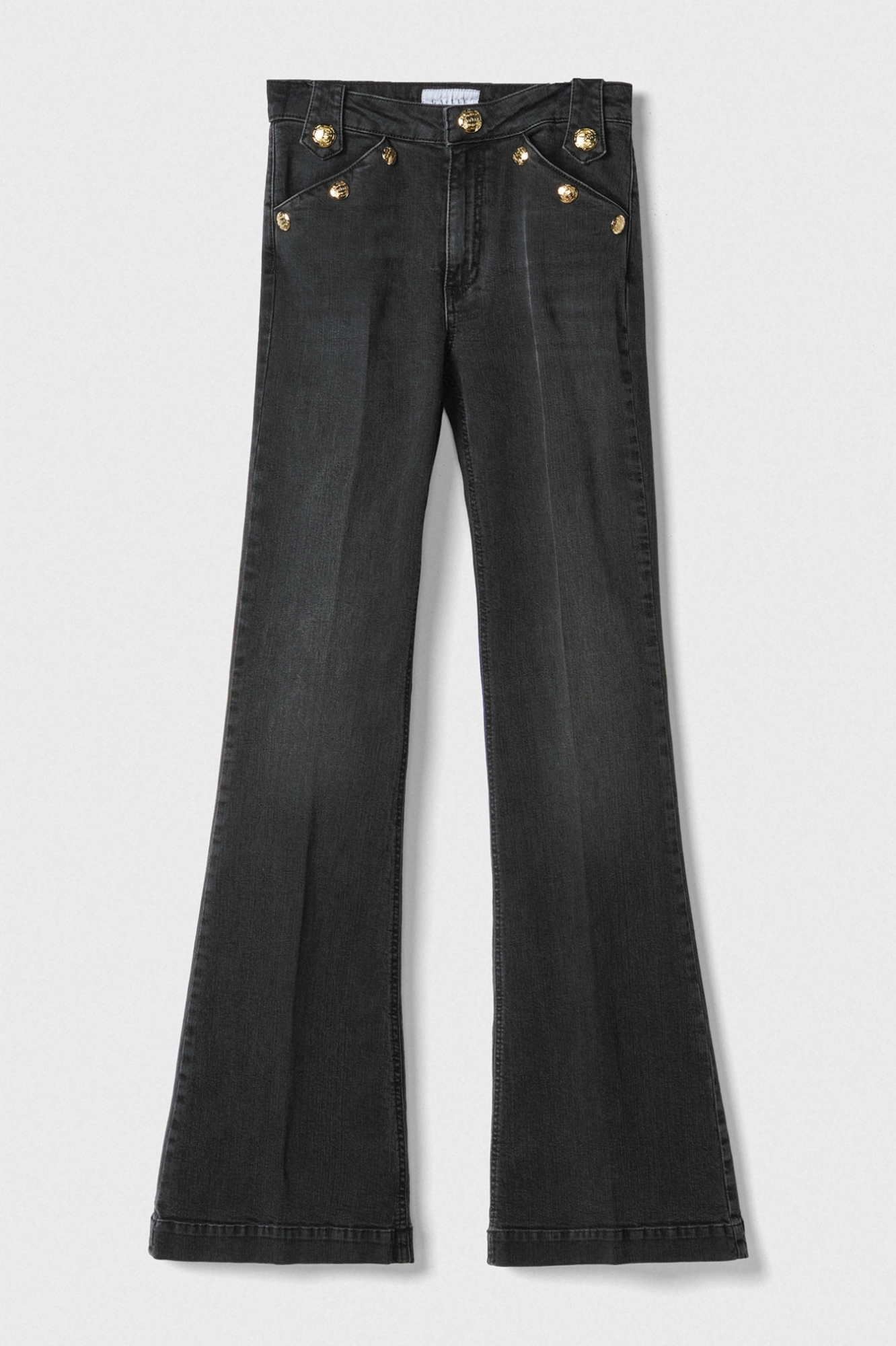 Jeans Flare Con Bottoni Denim Nero