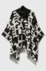 Poncho In Panno Con Collo Alto Nero-Offwhite