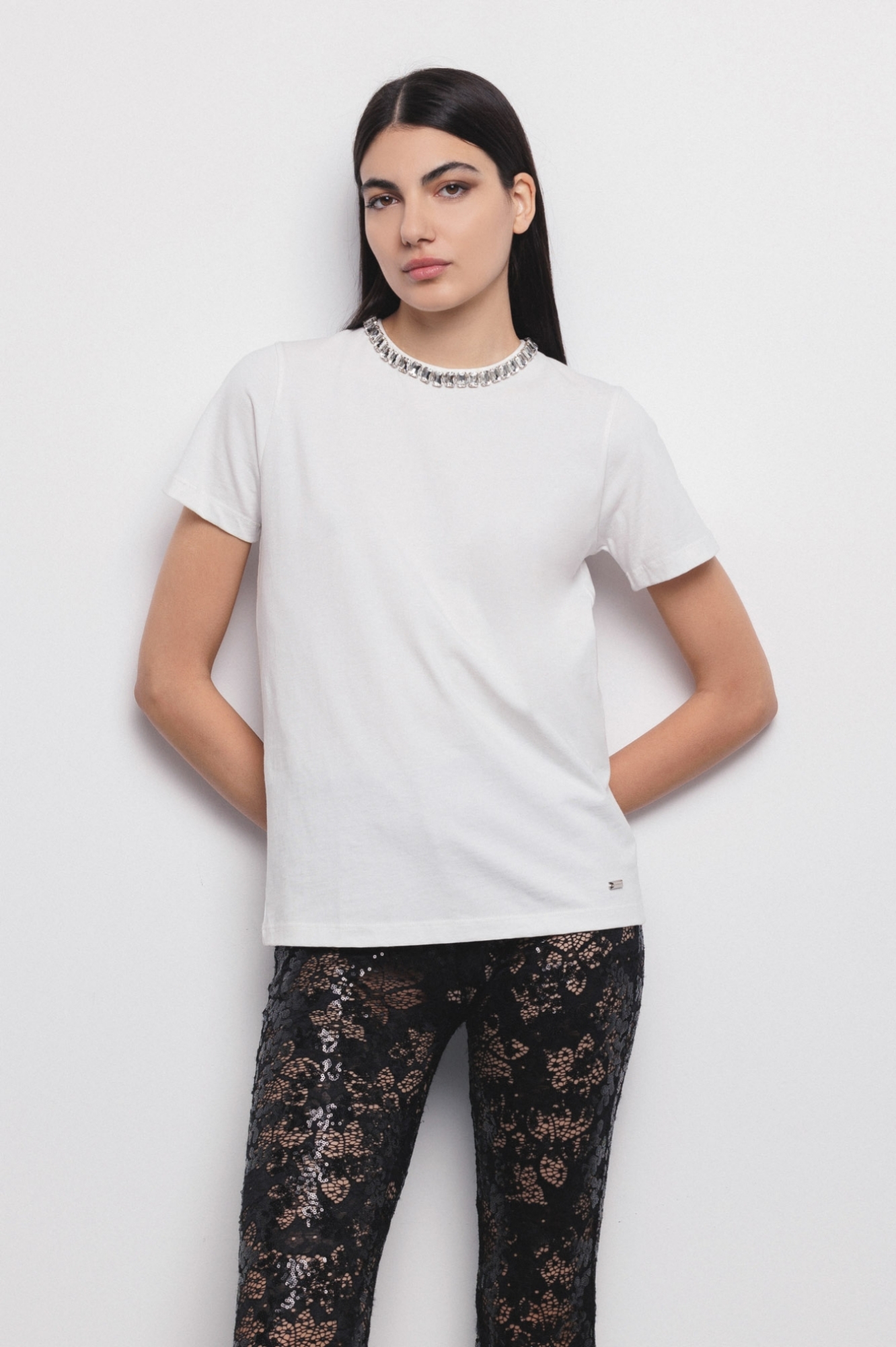 T-Shirt Paricollo Mezza Manica Off White