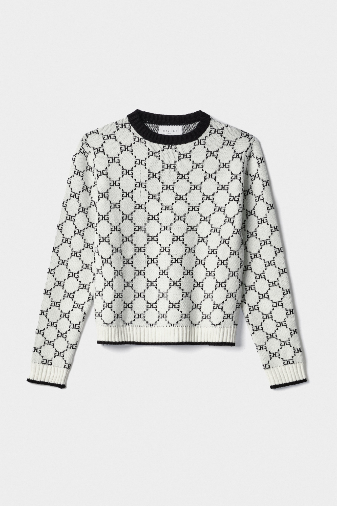 Pullover Girocollo Con All Over Intarsio Off White