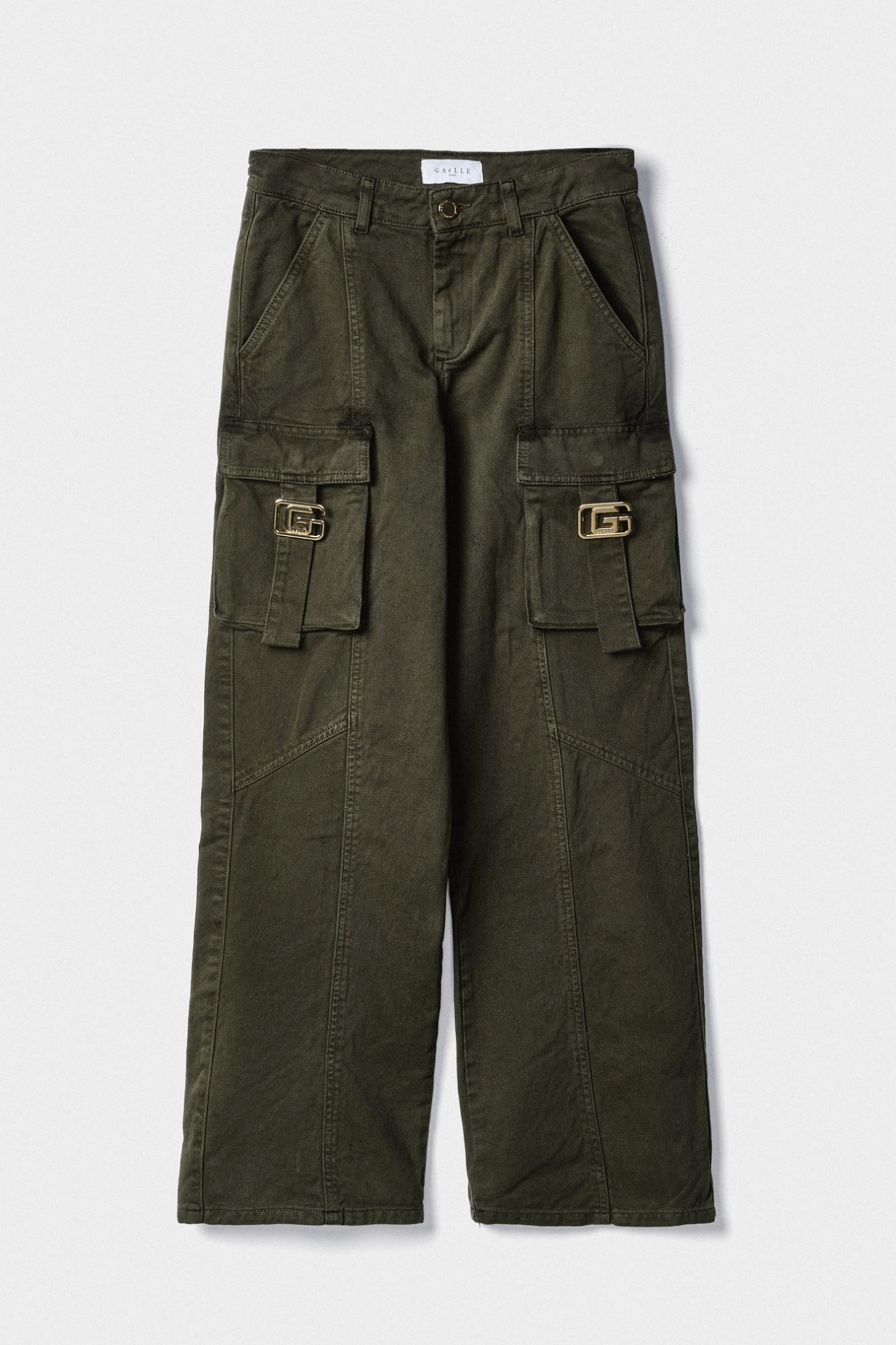 Pantalone Straight Cargo Bull Denim Verde Militare