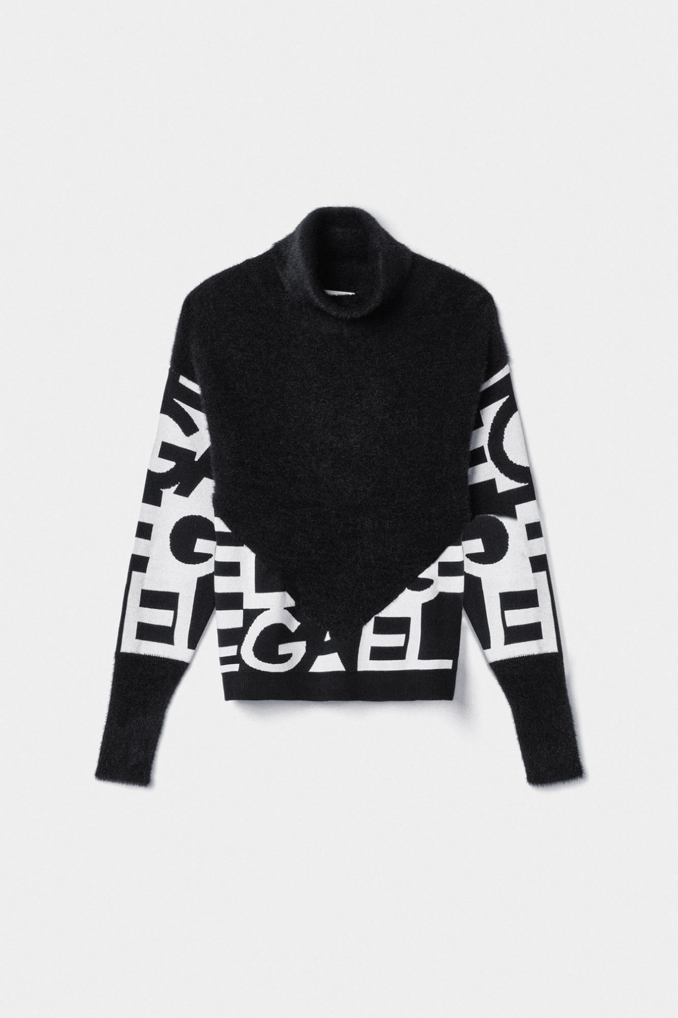 Pullover Collo Alto Fantasia Allover Nero Offwhite