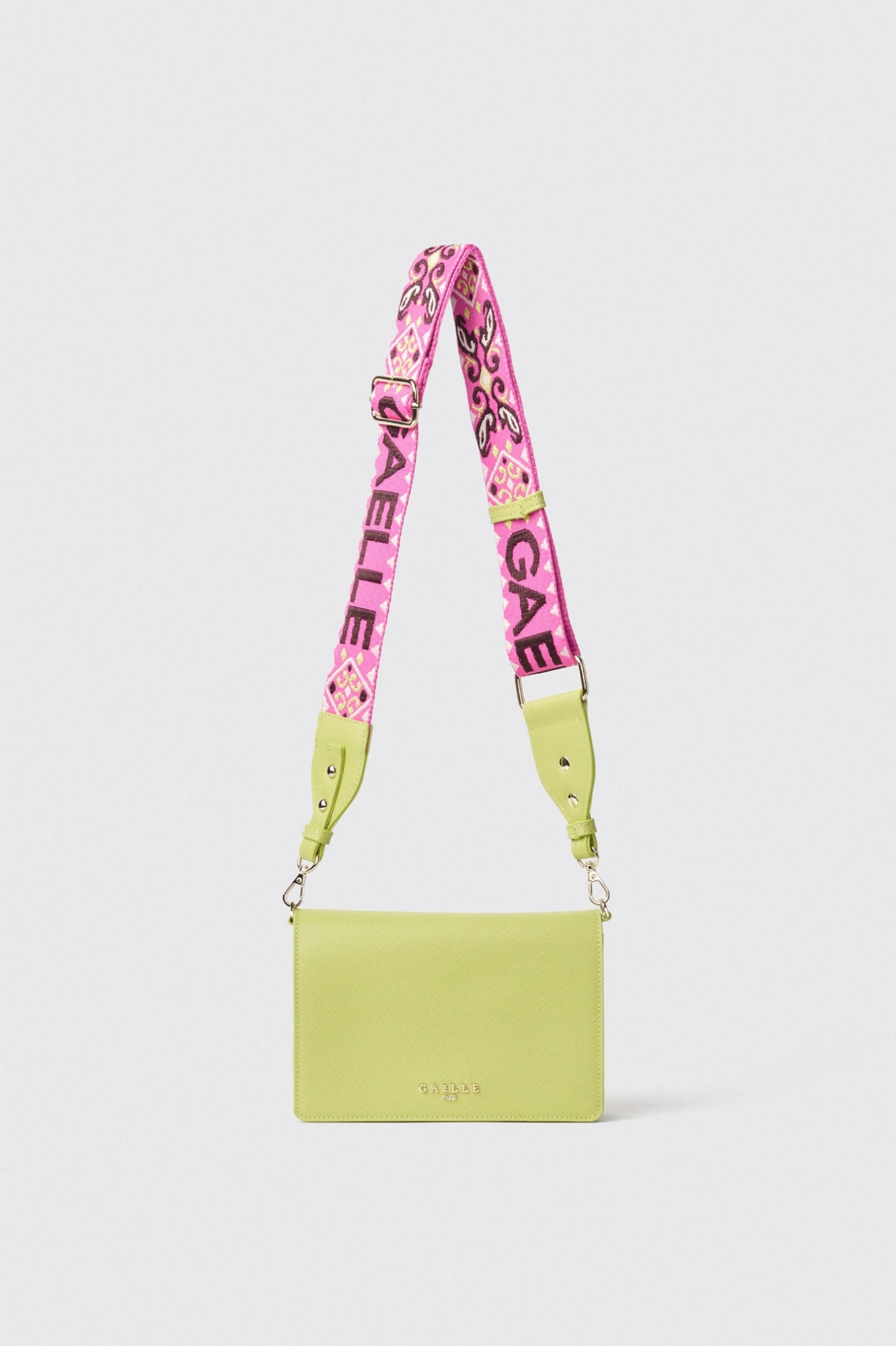 Mini shoulder strap con logo in metallo e tracolla jacquard • Lime