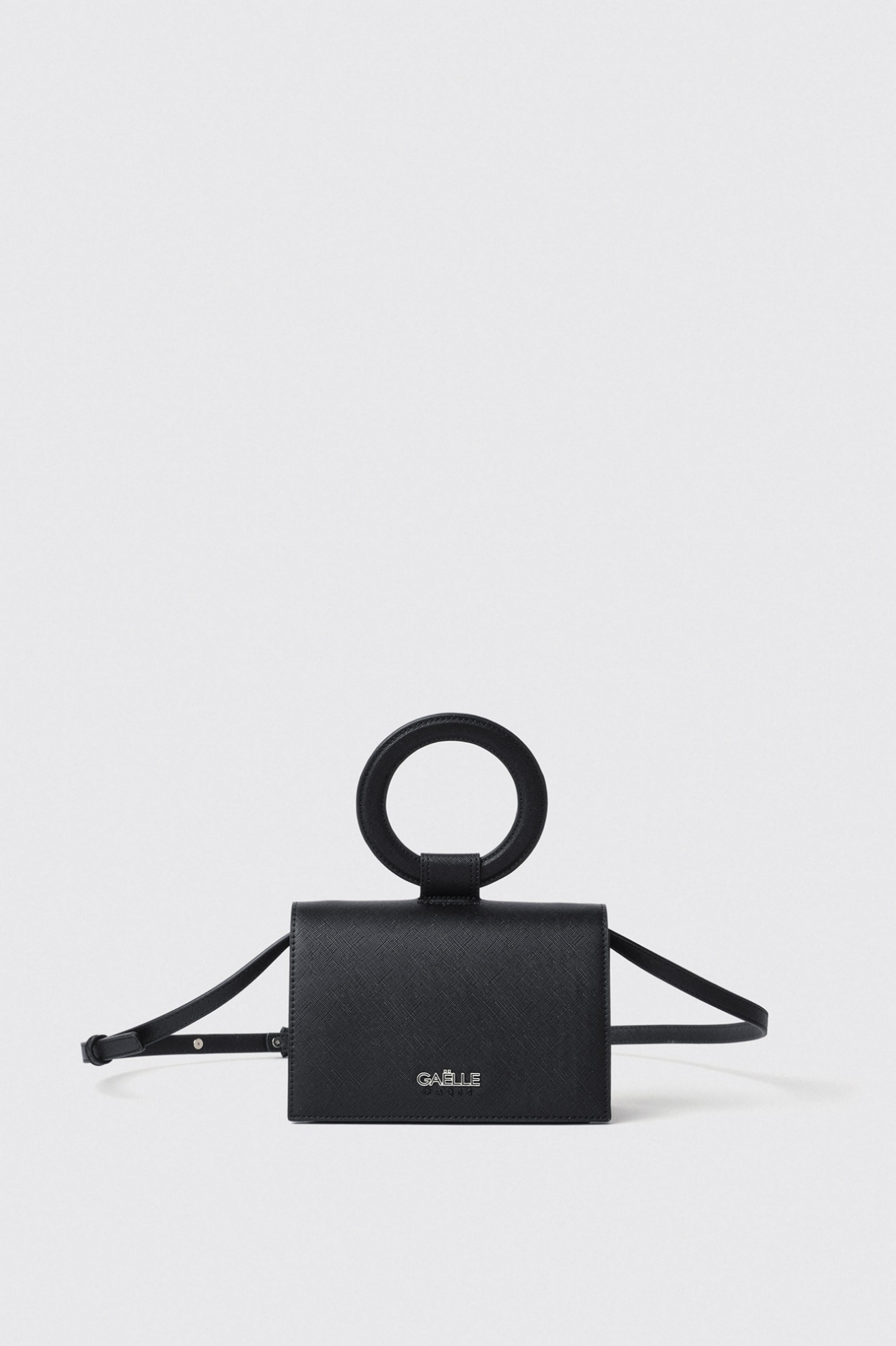 Mini shoulder strap con logo in metallo • Nero