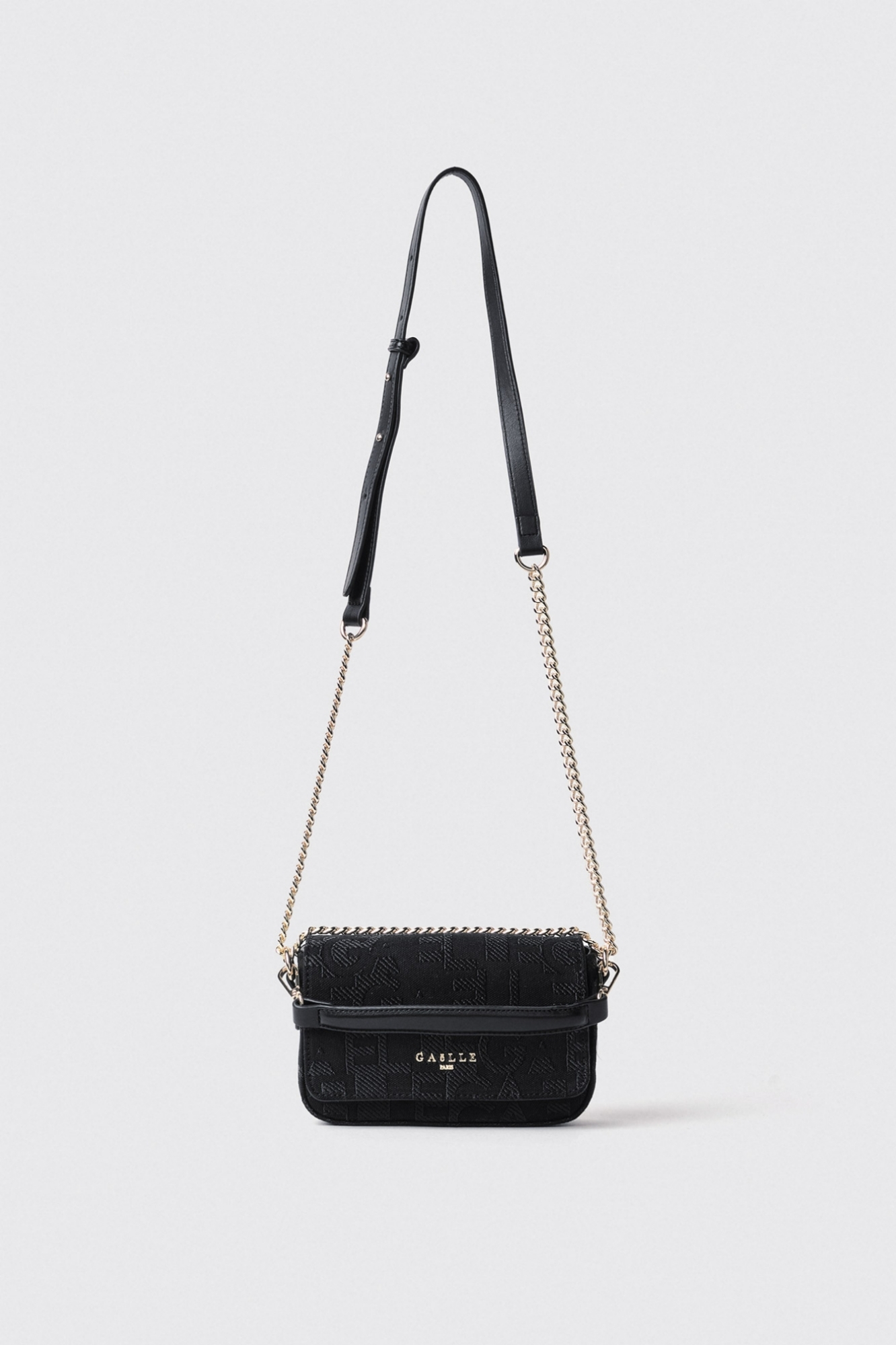 Mini shoulder strap jacquard con logo in metallo • Nero