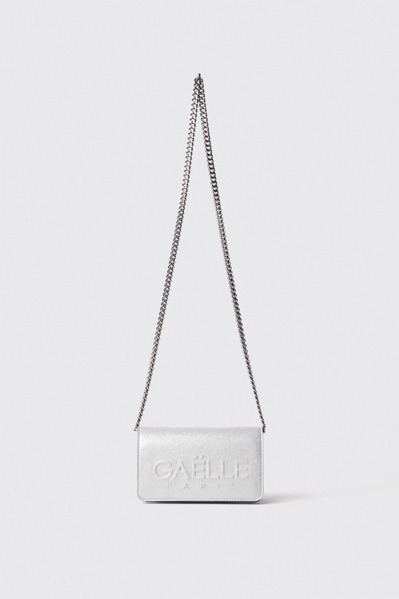 Mini shoulder strap glitter con logo embossed • Argento